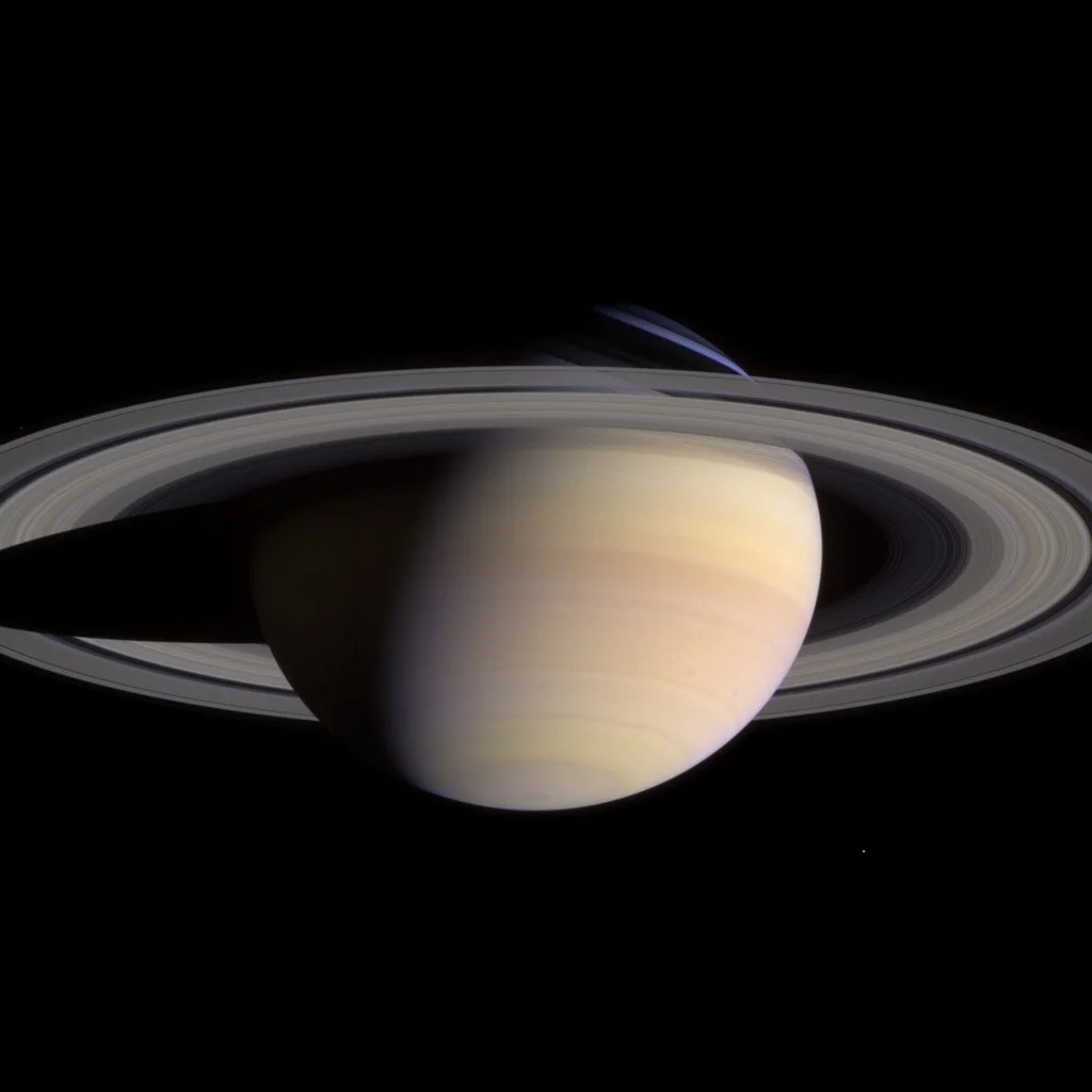 Saturn with its iconic ring system seen at a 25-degree tilt.