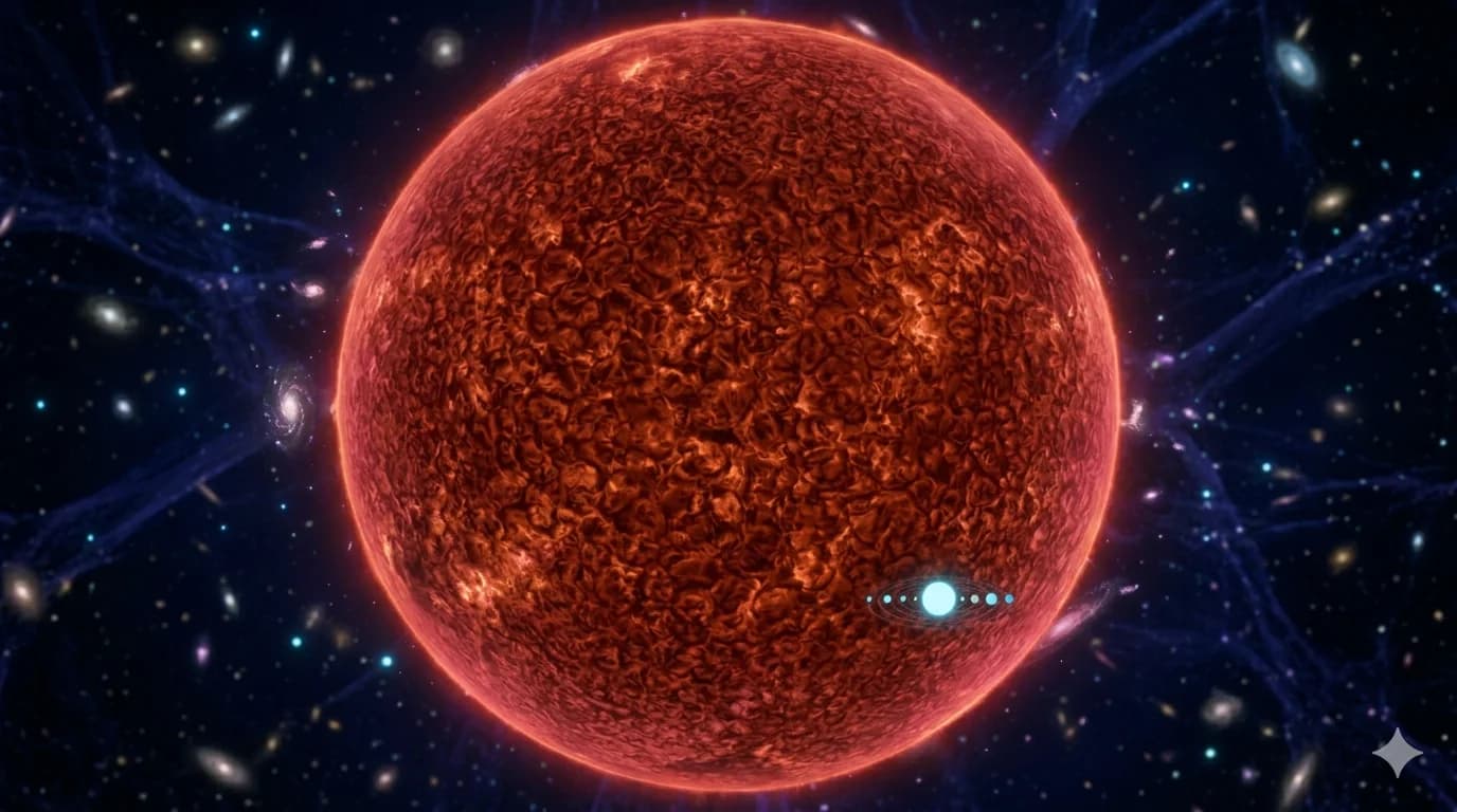 UY Scuti — a swollen red hypergiant, with the Sun shown for scale.